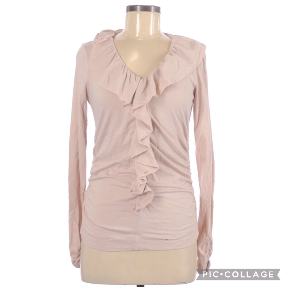 Cabi Ruffle Flounce Ruched Jersey Knit Blouse